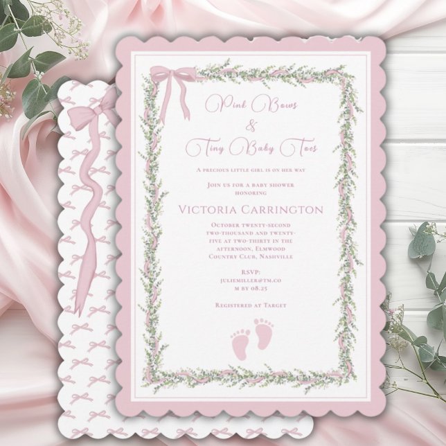 Pink Bows & Baby Toes Elegante Babydusche Einladung (Von Creator hochgeladen)
