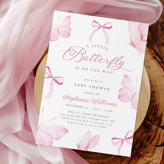 Pink Bows Butterflies Baby Shower Invitation (Créateur téléchargé)