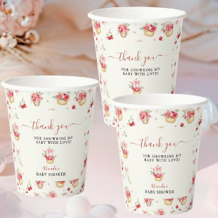 Pink Bows Cherry Floral Vielen Dank   Rosa Party Pappbecher