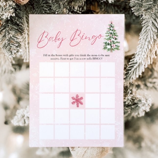 Pink Bows Christmas Baby Bingo Baby Showspiel Einladung (Pink Bows Christmas Baby Bingo Baby Shower Game)