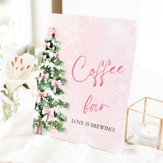 Pink Bows Christmas Tree Snowflake Bar Panneau de  (Pink Bows Christmas Tree Snowflake Coffee Bar Sign)