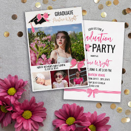 Pink Bows Fotos Gold Foil Konturen Abschluss Folieneinladung