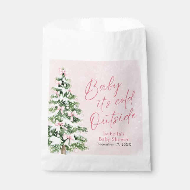 Pink Bows Girl Baby Es ist kalt draußen Babydusche Geschenktütchen (Vorderseite)