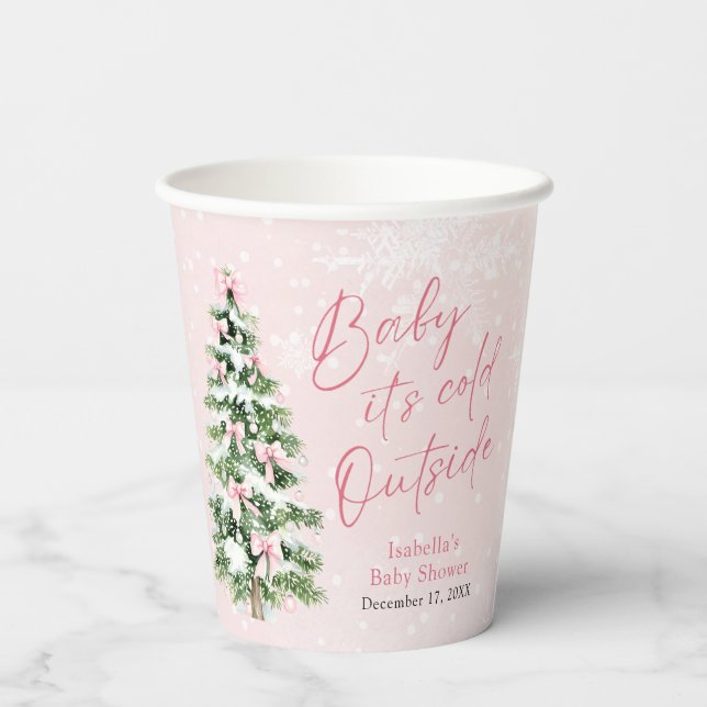 Pink Bows Girl Baby Es ist kalt draußen Babydusche Pappbecher (Rückseite)