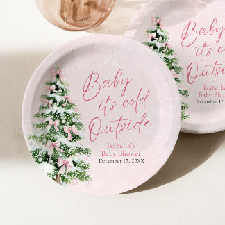 Pink Bows Girl Baby Es ist kalt draußen Babydusche Pappteller