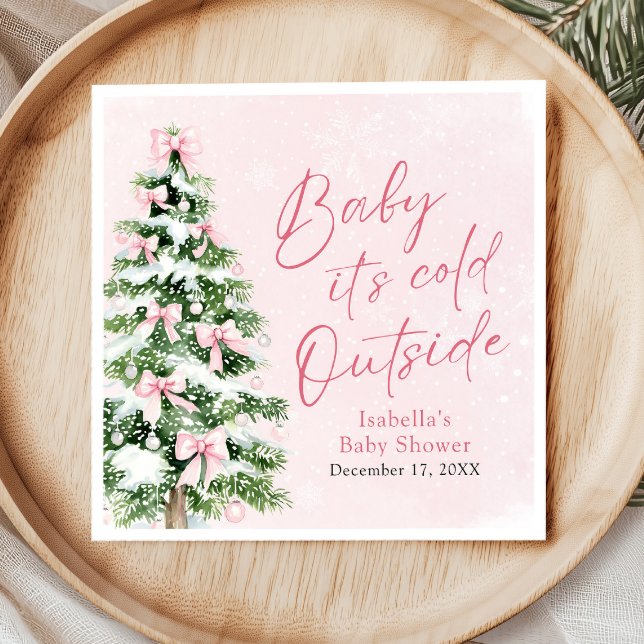 Pink Bows Girl Baby Es ist kalt draußen Babydusche Serviette (Pink Bows Girl Winter Baby It's Cold Outside Baby Shower Napkins)