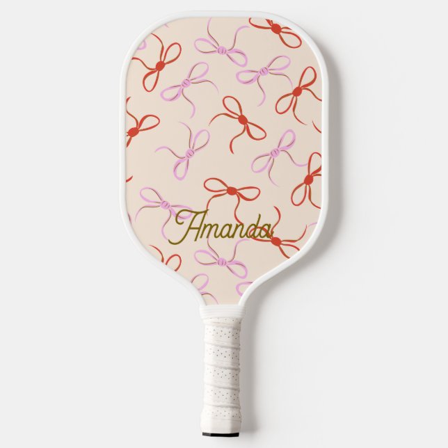 Pink Bows - Preppy Red and Pink Coquette Ästhetik Pickleball Schläger (Rückseite)
