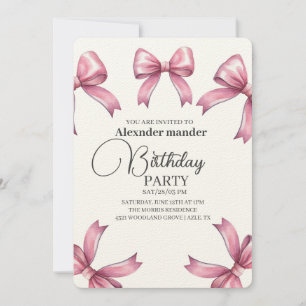 Pink Bows Trendy Girl Birthday Party Einladung