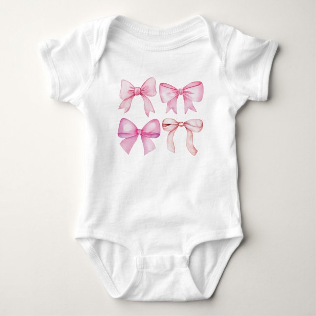 Pink Bows Wasserfarbe Baby Strampler (Vorderseite)