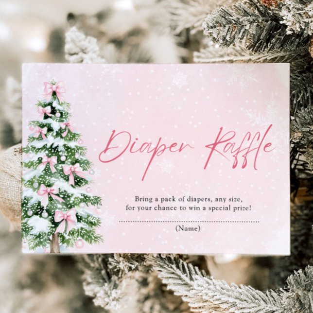 Pink Bows Weihnachtsbaum Diaper Raffle Baby Dusche Einladung (Pink Bows Christmas Tree Diaper Raffle Baby Shower Game)