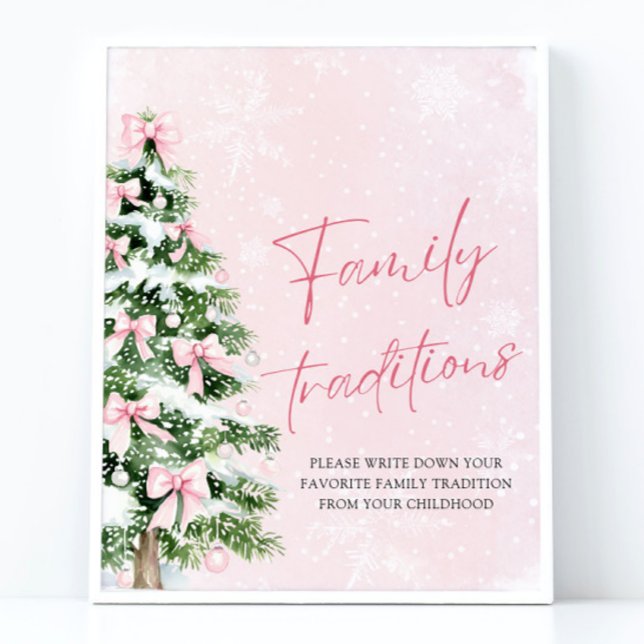 Pink Bows Weihnachtsbaum Familie Tradition Spiel Poster (Pink Bows Christmas Tree Family Traditions Game Sign)