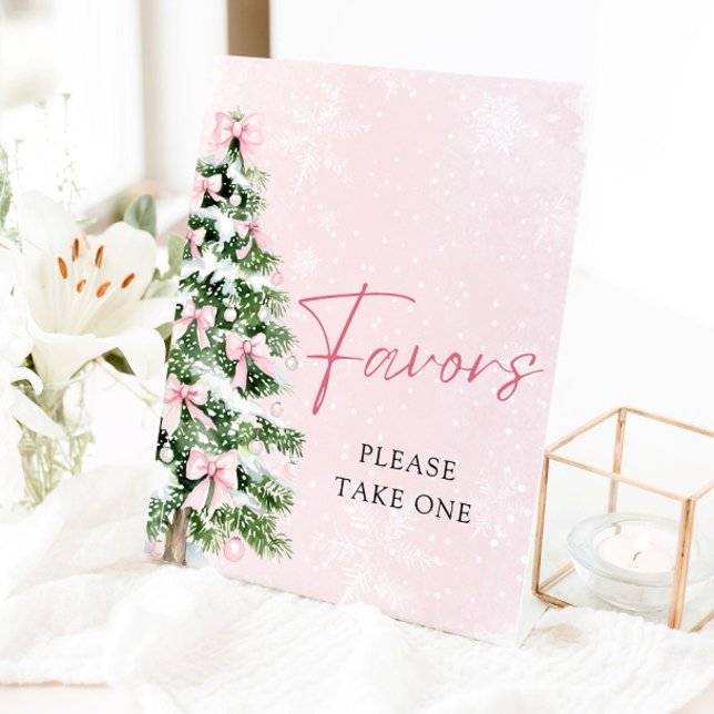 Pink Bows Weihnachtsbaum Winter Baby Duschfavorite Sockelschild (Pink Bows Christmas Tree Winter Baby Shower Favors Sign)