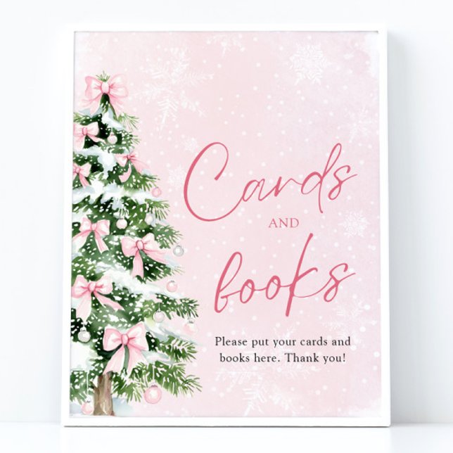 Pink Bows Weihnachtsbaumkarten und Bücher signiere Poster (Pink Bows Christmas Tree Cards and Books Sign)