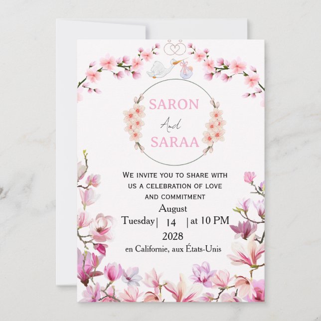 Pink Boy-Girl Baby Shower Invitation (Devant)