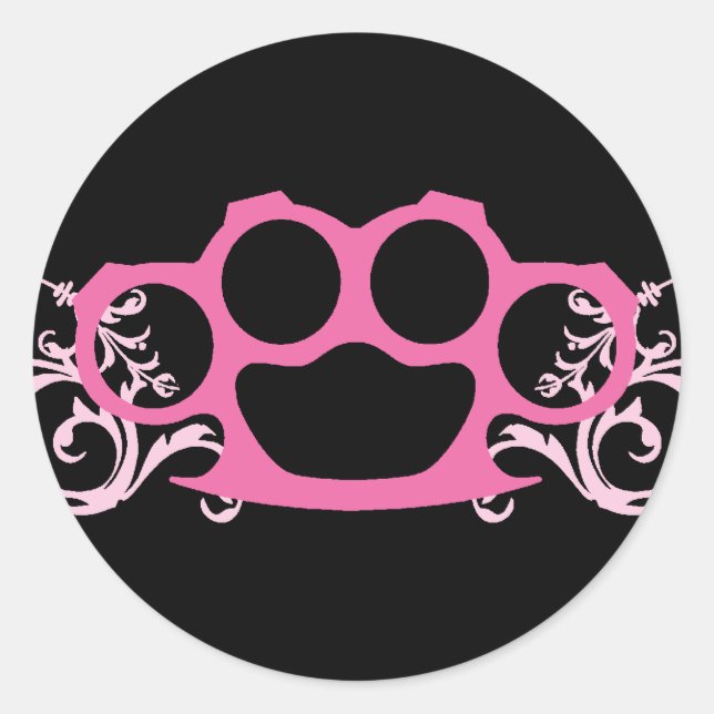 Pink Brass Knuckles Runder Aufkleber (Vorderseite)