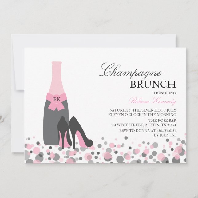 Pink Brautparty Champagne Brunch Einladung (Vorderseite)