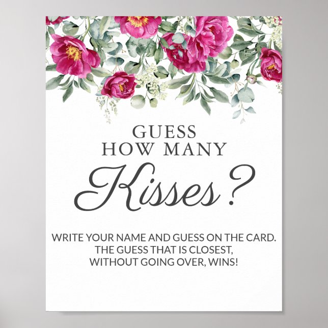 Pink Brautparty Guess Kisses Game Poster (Vorne)