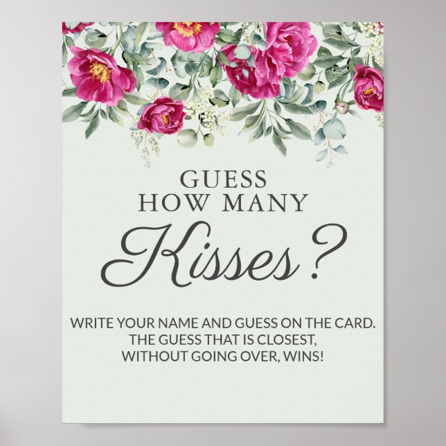 Pink Brautparty Guess Kisses Game Poster (Vorne)