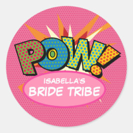 Pink Bride Tribe Fun Modernes Comic Buch Runder Aufkleber