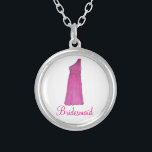 Pink Bridesmaid Dress Wedding Party Necklace Versilberte Kette<br><div class="desc">Necklace zeigt eine originelle Marker-Abbildung eines rosa Brautjunges mit BRIDESMAID in einem lustigen Schriftart. Ein tolles Brautparty-Geschenk!</div>