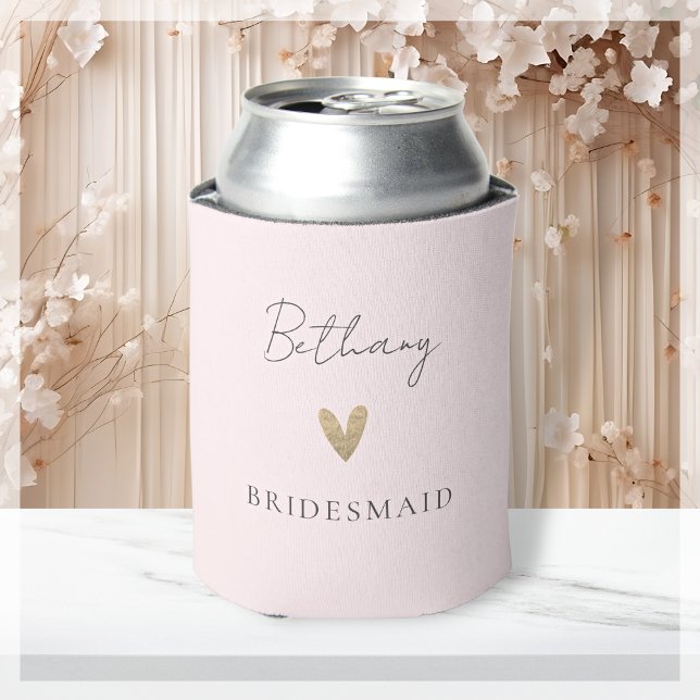 Pink Bridesmaid Gold Herz Modernes Drehbuch Dosenkühler (Von Creator hochgeladen)