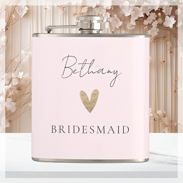 Pink Bridesmaid Herz Modern Script Flachmann (Von Creator hochgeladen)
