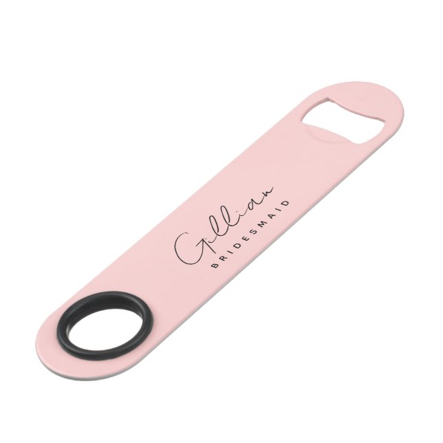 Pink Bridesmaid Minimalistisches Script Flaschenöf Speed Flaschenöffner (Vorderseite Schrägansicht)
