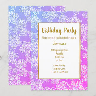 PINK BRIGHT LACE GOLD JEDEN ANLASS GEBURTSTAG EINLADUNG