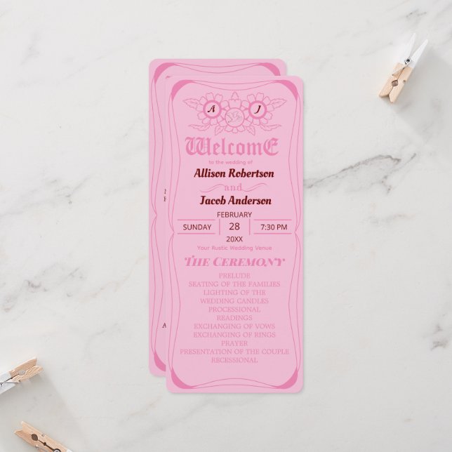 Pink Bright und Fett Hochzeitsprogramm (Vorderseite/Rückseite Beispiel)