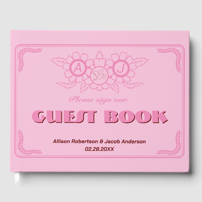 Pink Bright und kühn Wedding Guest Book Gästebuch (Vorderseite)