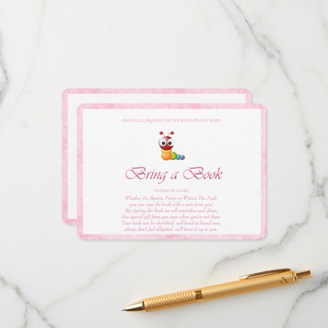 Pink bringt einen Buchwurm Begleitkarte (Vorderseite/Rückseite Beispiel)