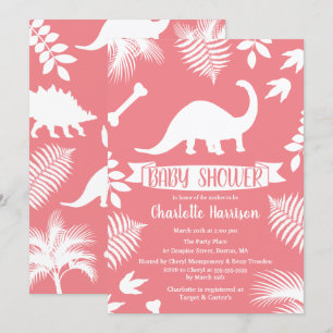 Pink Brontosaurus Dinosaur Babydusche Einladung
