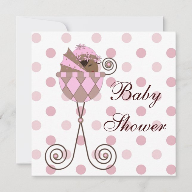 Pink Brown African American Baby Girl Dusche Einladung (Vorderseite)