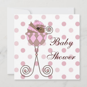 Pink Brown African American Baby Girl Dusche Einladung