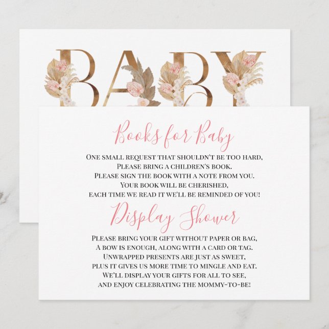 Pink Brown Baby Girl Display Duschkarte Einladung (Vorne/Hinten)