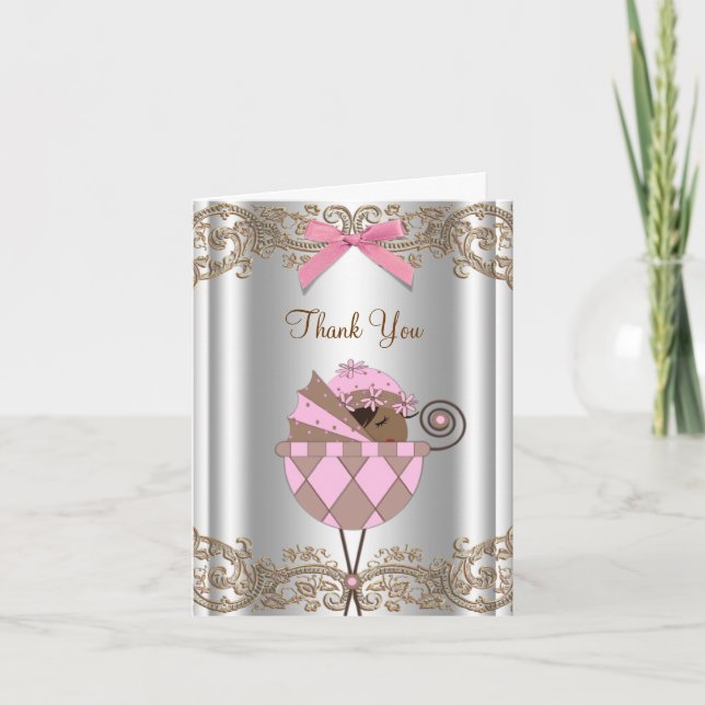 Pink Brown Babydusche Vielen Dank Karten (Vorderseite)