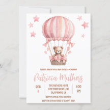 Pink & Brown Bear in Hot Air Ballon Babydusche