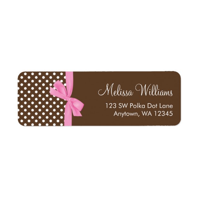 Pink Brown Bow Polka Dot Adressetiketten (Vorne)