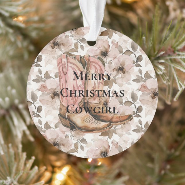 Pink Brown Cowgirl Boots Floral Christmas (Arbre)