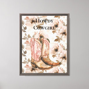 Pink Brown Cowgirl Southwestern Boots Floral Leinwanddruck