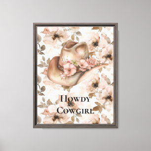 Pink Brown Cowgirl Southwestern Hat Floral Leinwanddruck