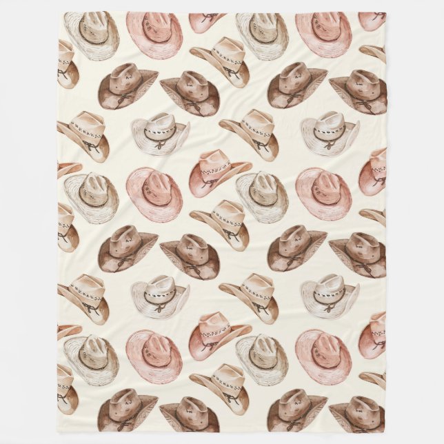 Pink Brown Cowgirl Southwestern Hats Fleecedecke (Vorderseite)