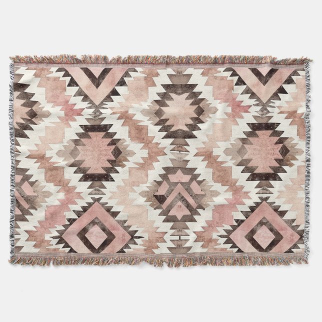 Pink Brown Cowgirl Southwestern Tribal Decke (Vorderseite)
