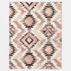 Pink Brown Cowgirl Southwestern Tribal Fleecedecke
