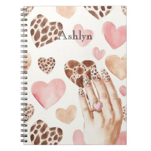 Pink Brown Cream Leopard Tierherzen Hand Notizblock