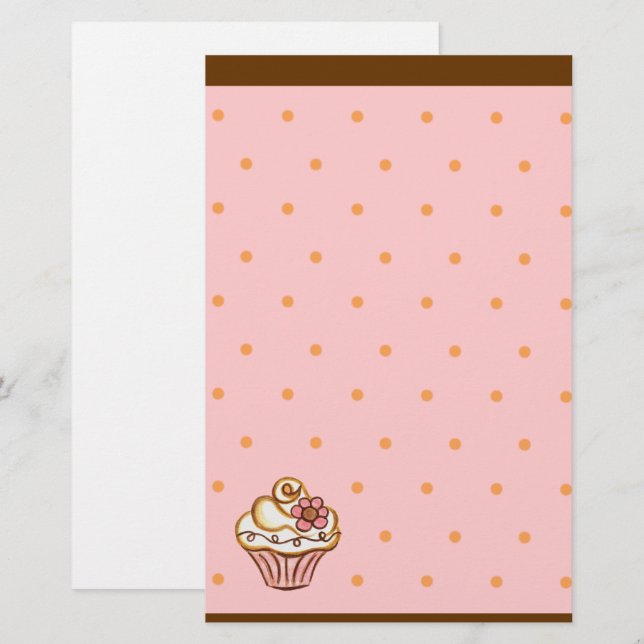 Pink Brown Cupcake Bäckerei Geschirr Briefpapier (Vorne/Hinten)