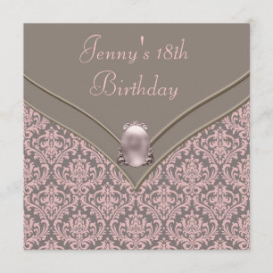 Pink Brown Damask Girls 18. Geburtstagsparty Einladung