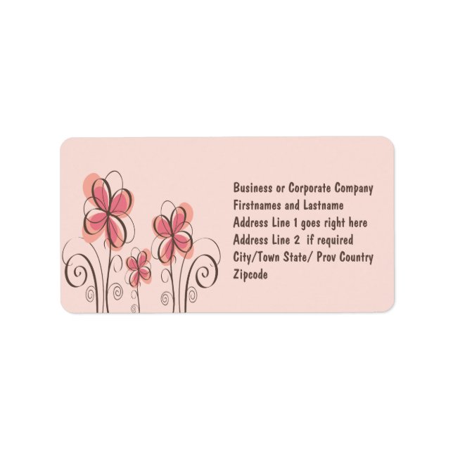 Pink & Brown Doodle-Blume Adressaufkleber (Vorne)