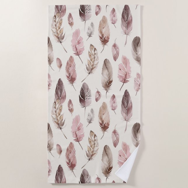 Pink Brown Feathers Strandtuch (Vorderseite)