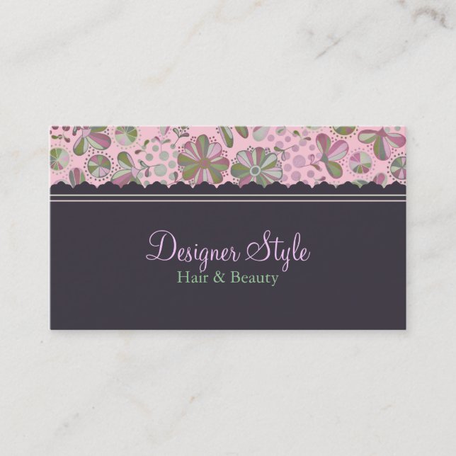 Pink & Brown Floral Business Card Visitenkarte (Vorderseite)